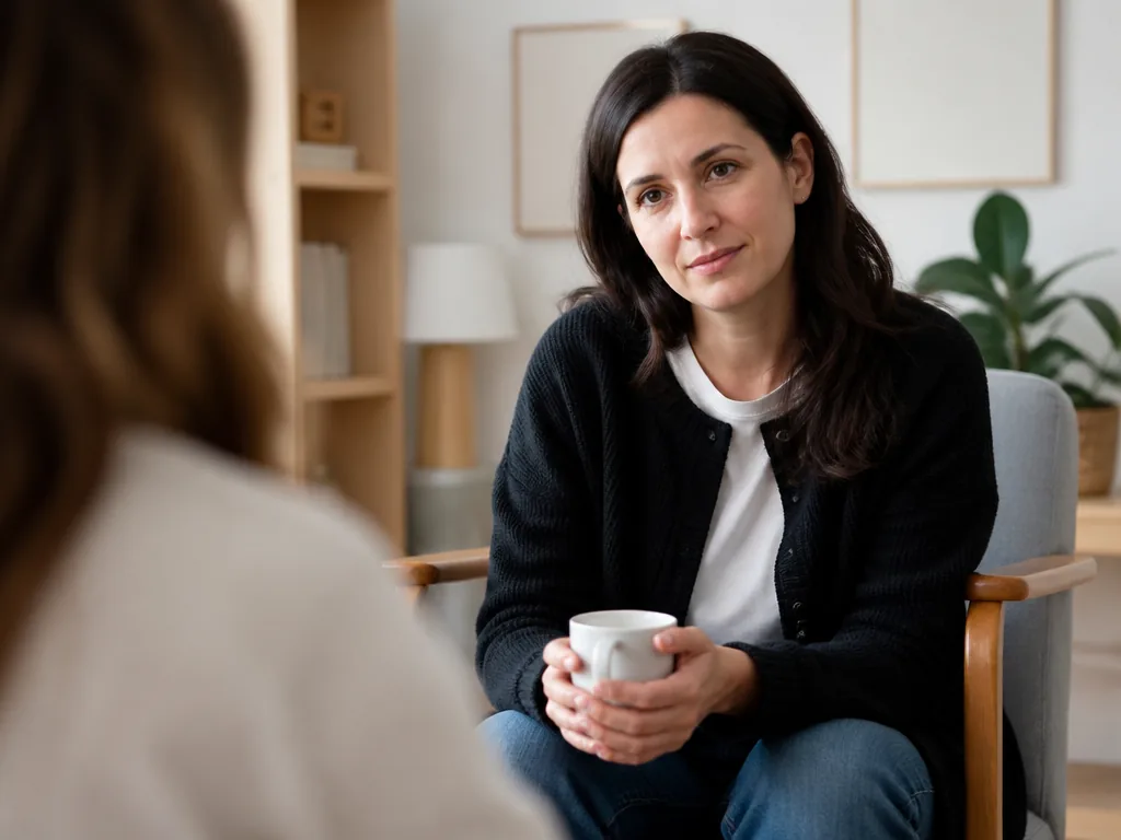 Séance de psychologie clinique, psychologue écoutant une patiente dans son cabinet
